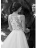 Plunging Neck Ivory Lace Tulle Elegant Wedding Dress